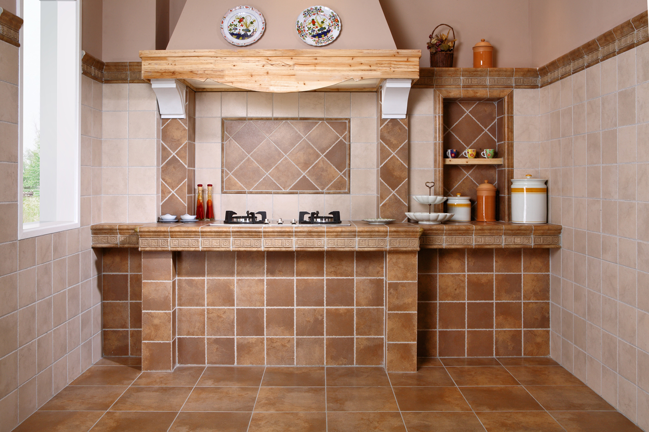 仿古瓷砖厨房美缝剂效果图